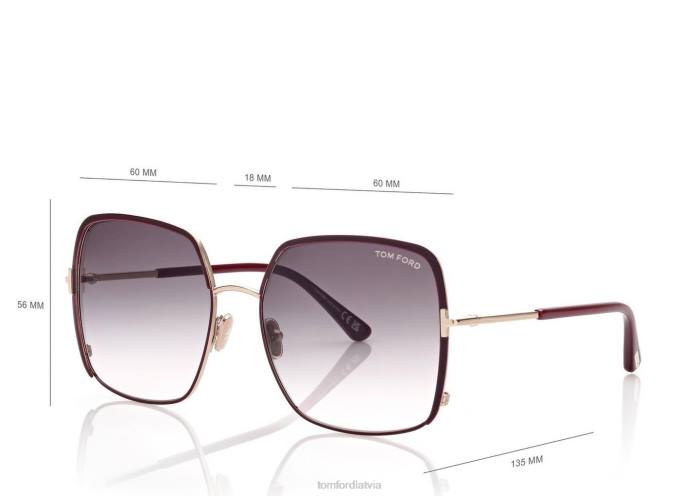 TOM FORD sievietes spīdīgs bordo/gradienta zils raphaela saulesbrilles HTNR2124