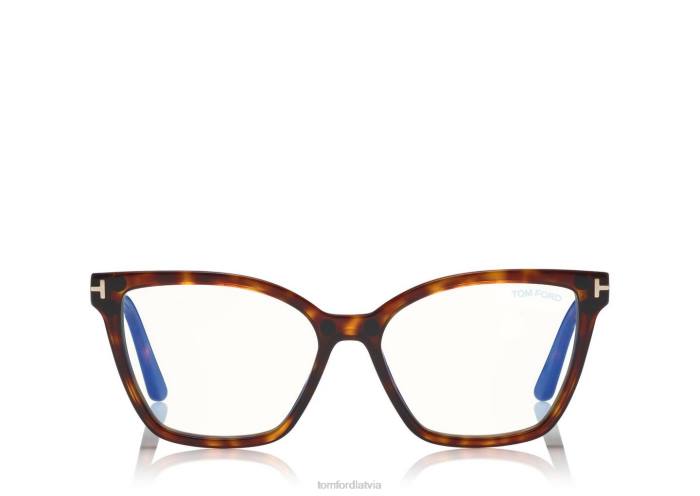 TOM FORD sievietes sarkanā havana dubultklips uz zilā bloka optikas HTNR2096