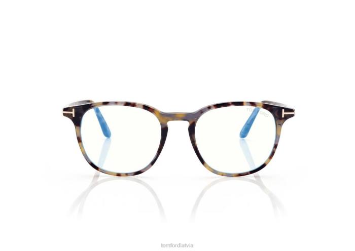 TOM FORD vīriešiem gaiša havana zilu bloku apaļa optika HTNR1932