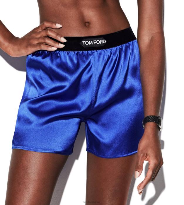 TOM FORD sievietes kobalta zils elastīgi zīda satīna bokseršorti HTNR1398