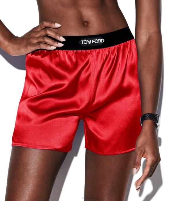 TOM FORD sievietes vērša asiņu sarkans elastīgi zīda satīna bokseršorti HTNR1395