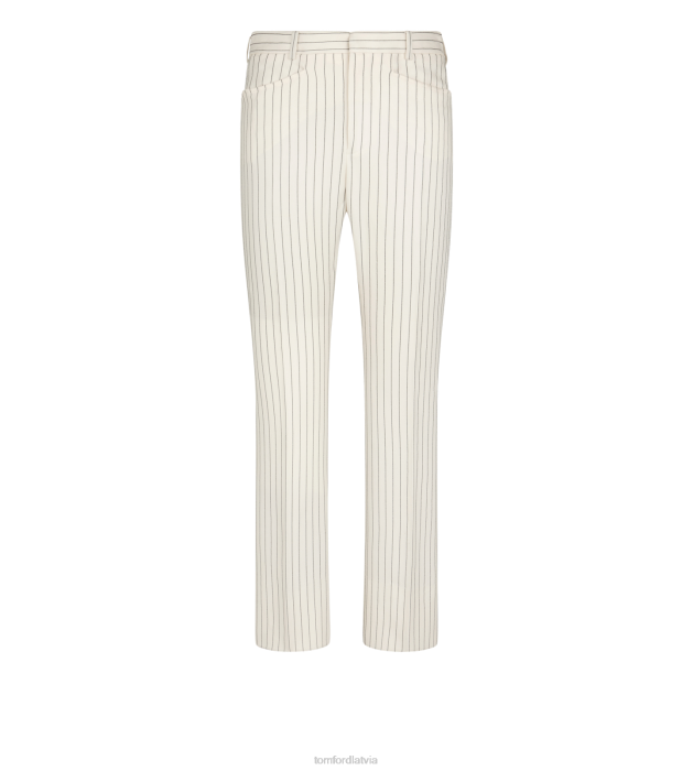 TOM FORD sievietes ekru melns svītrainām vilnas un zīda maisījuma "wallis" bikses HTNR1129