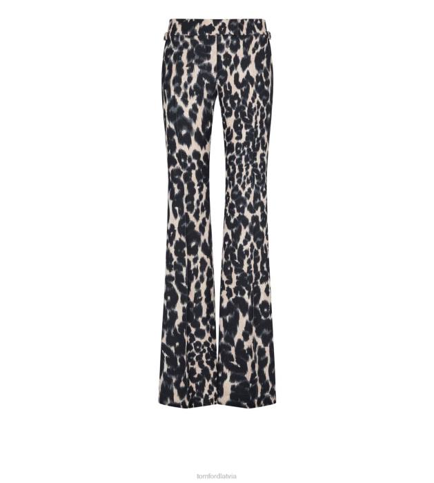TOM FORD sievietes krīts un melns bikses ar leoparda apdruku HTNR1118