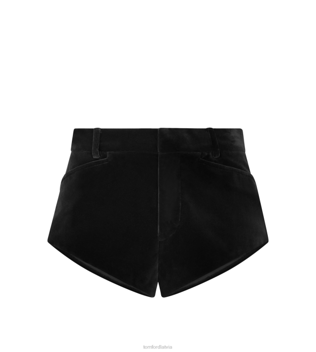 TOM FORD sievietes melns kokvilnas samta mini šorti HTNR1125