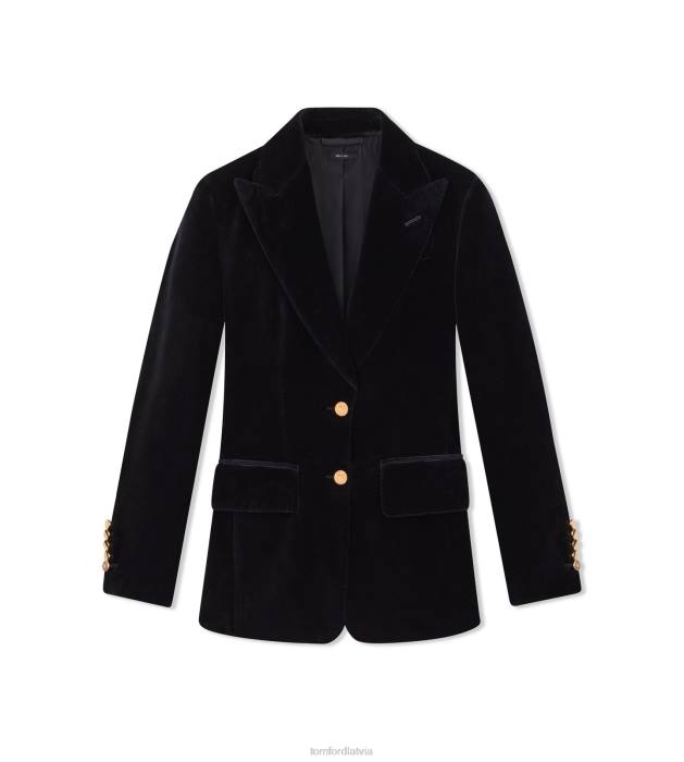 TOM FORD sievietes melns kokvilnas samta jaka HTNR1223