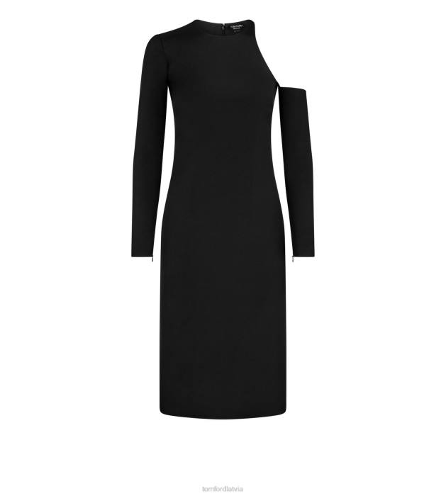 TOM FORD sievietes melns Cady silk marocaine asimetriska kleita HTNR1071