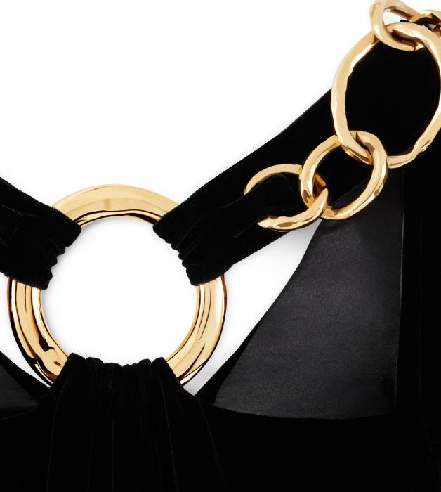 TOM FORD sievietes melns samta kleita ar vaļēju muguru ar ķēdīti HTNR1063