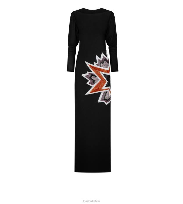 TOM FORD sievietes melns un daudzkrāsains kapow vakarkleita HTNR1086