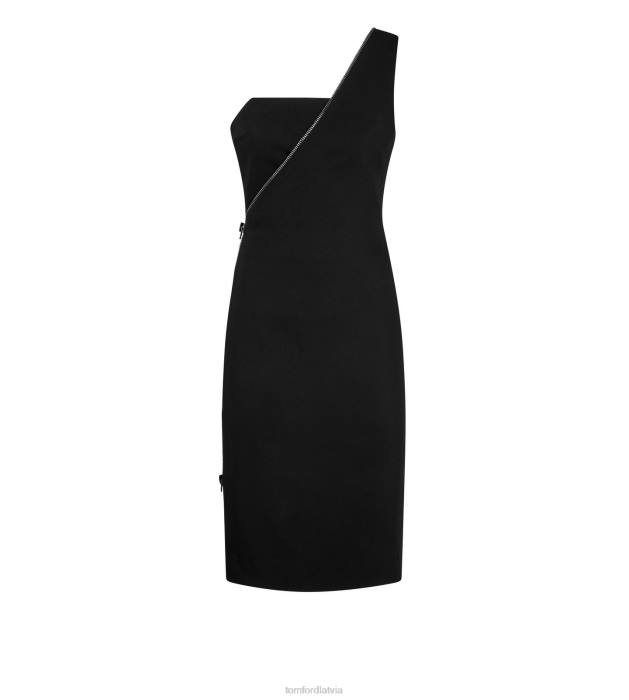 TOM FORD sievietes melns viskozes stretch cady viena pleca kokteiļkleita HTNR1084
