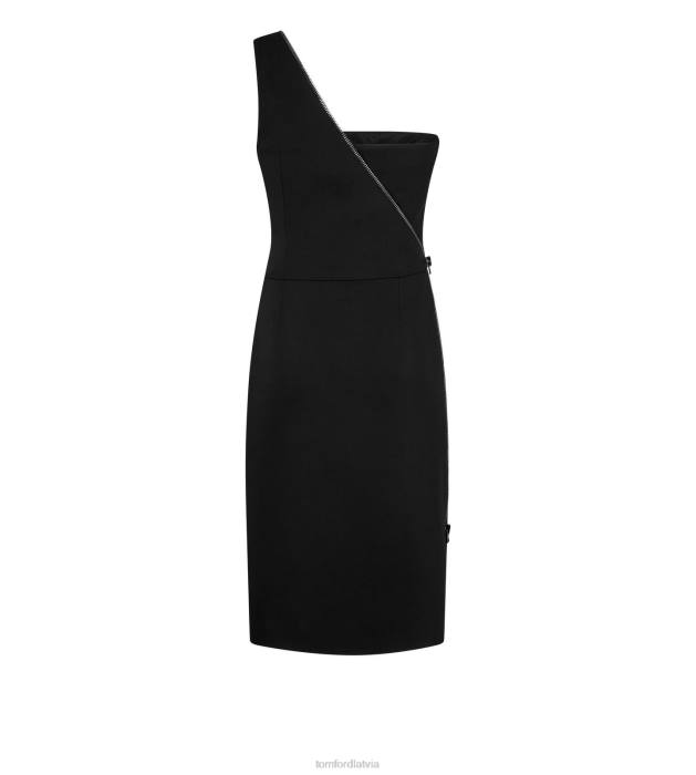 TOM FORD sievietes melns viskozes stretch cady viena pleca kokteiļkleita HTNR1084