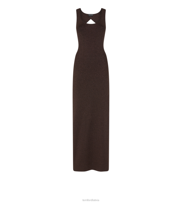TOM FORD sievietes šokolādes brūns adīta vakarkleita ar atvērtu muguru HTNR1076