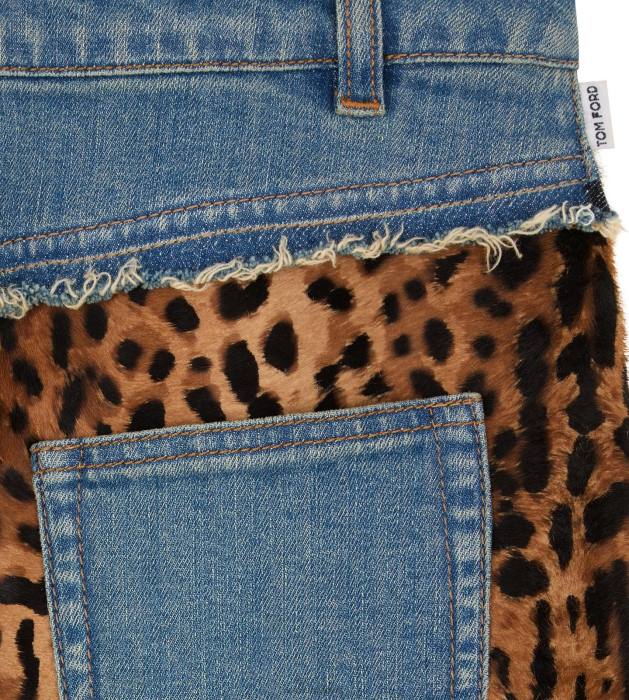 TOM FORD sievietes indigo + bēšs/brūns džinsu un teļu matu zīmuļu svārki HTNR1274