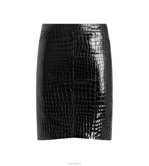 TOM FORD sievietes melns glancēti kroko reljefi kazas ādas svārki HTNR1261