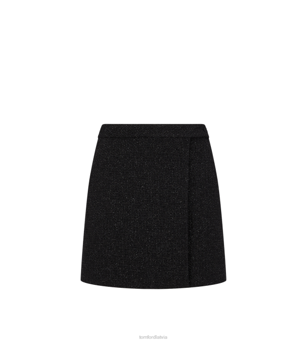 TOM FORD sievietes melns lurex slub vilnas tvīda mini svārki HTNR1255