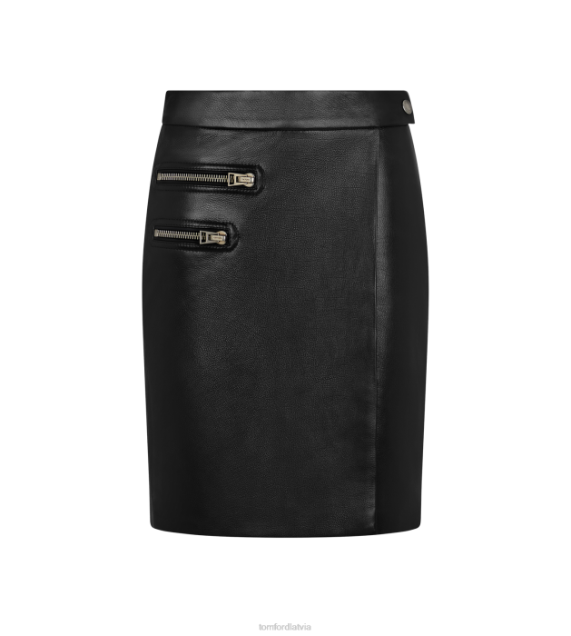 TOM FORD sievietes melns spīdīgi graudainas teļa ādas aptīšanas svārki HTNR1265