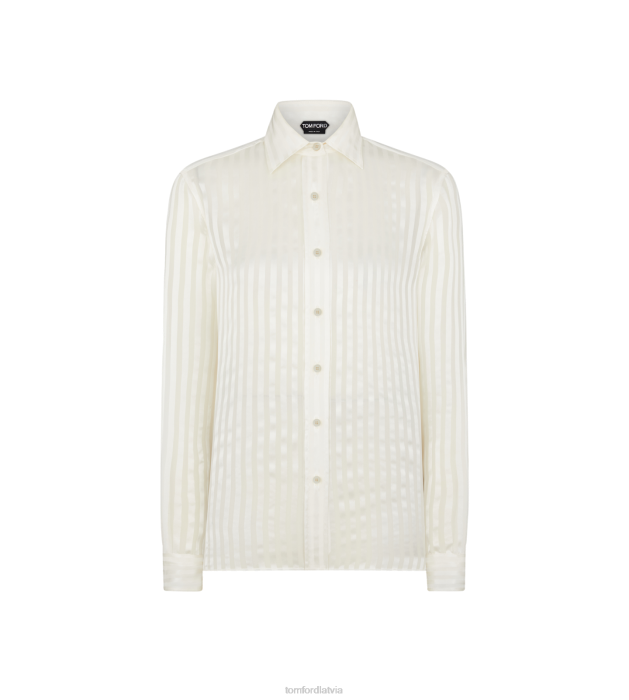 TOM FORD sievietes ekru svītrains zīda krekls HTNR1188