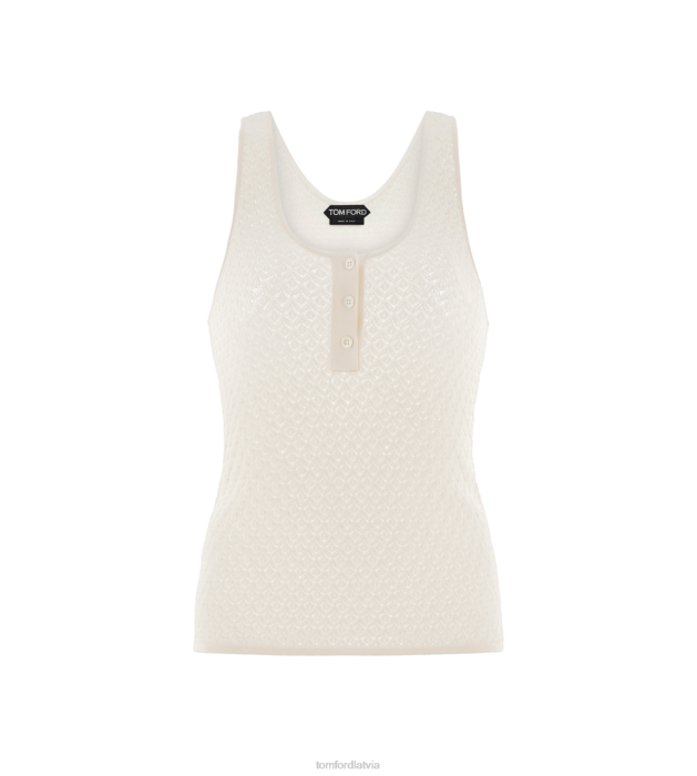 TOM FORD sievietes gandrīz balts ažūra elastīga viskozes trikotāžas augšdaļa HTNR1148