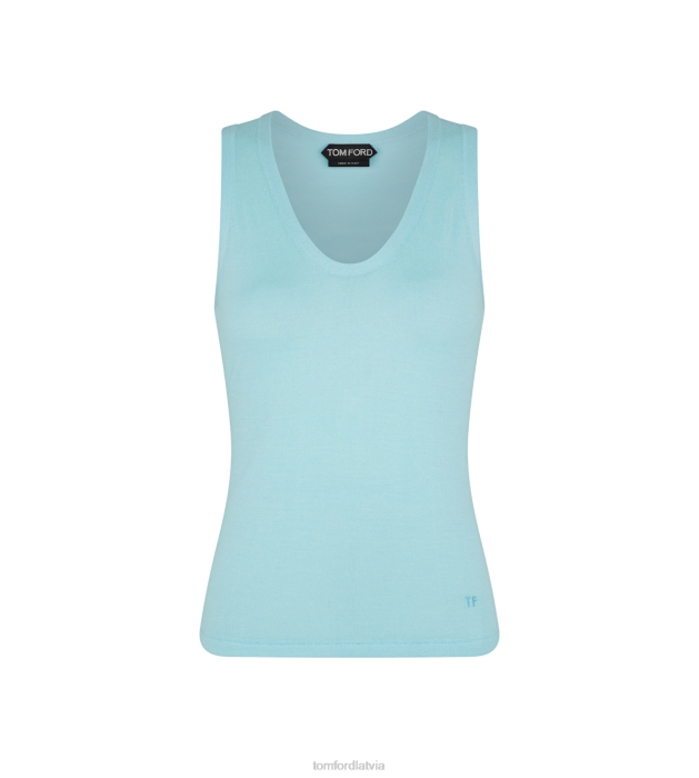 TOM FORD sievietes jūras eņģelis smalka kašmira zīda trikotāžas augšdaļa HTNR1162