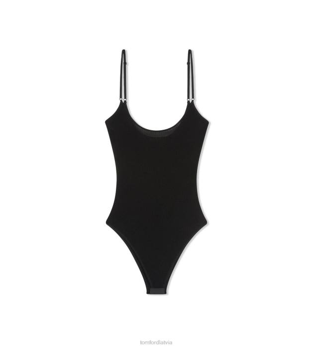 TOM FORD sievietes melns īpaši smalks kašmira zīda ribu bodijs bez piedurknēm HTNR1206