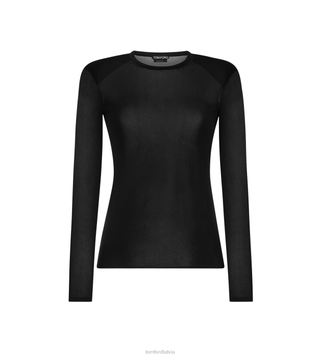 TOM FORD sievietes melns slaids viskozes trikotāžas tops HTNR1181