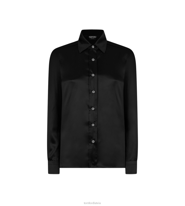 TOM FORD sievietes melns zīda satīna krekls HTNR1186