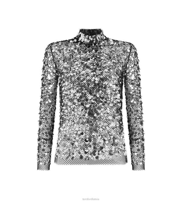 TOM FORD sievietes sudraba gunmetāls Ar fliteriem izšūtu tīklveida kakla augšdaļa HTNR1214