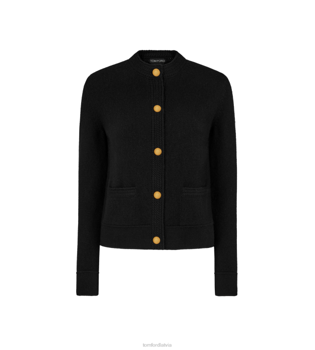 TOM FORD sievietes melns mīksts kašmira trikotāžas jaka HTNR1241