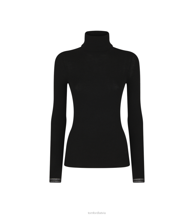 TOM FORD sievietes melns pilna adata smalks kašmira zīda trikotāžas bruņurupucis HTNR1245