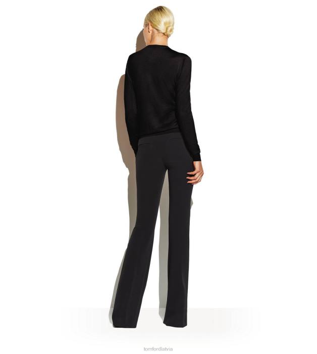 TOM FORD sievietes melns smalks kašmira zīda džemperis ar atvērtu apkakli HTNR1248