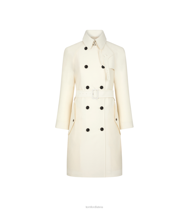 TOM FORD sievietes ekru vilnas un zīda maisījuma sarža trenča mētelis HTNR1231