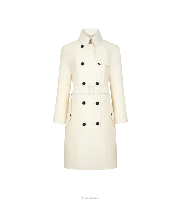 TOM FORD sievietes ekru vilnas un zīda maisījuma sarža trenča mētelis HTNR1231
