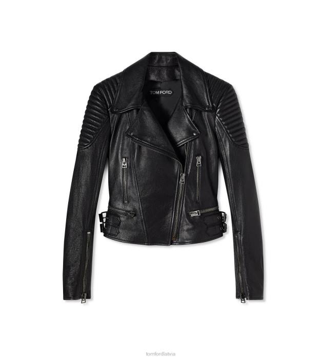 TOM FORD sievietes melns Ādas biker jaka HTNR1224