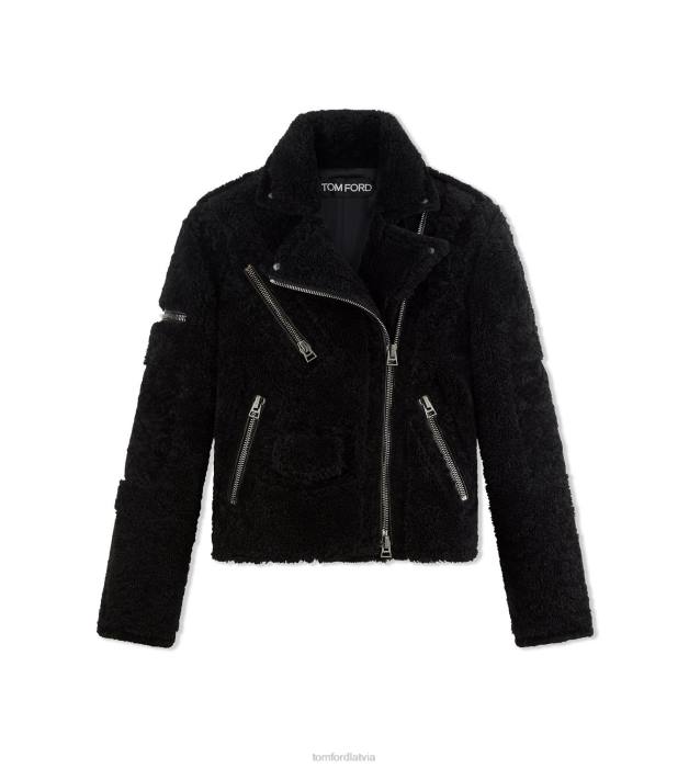 TOM FORD sievietes melns nappa shearling biker jaka HTNR1227