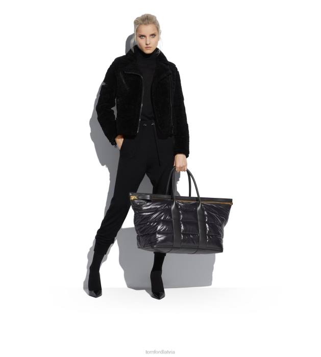 TOM FORD sievietes melns nappa shearling biker jaka HTNR1227