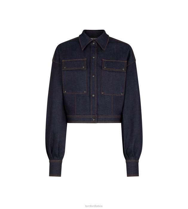 TOM FORD sievietes tumšs indigo viegla džinsa apgriezta blūze HTNR1239