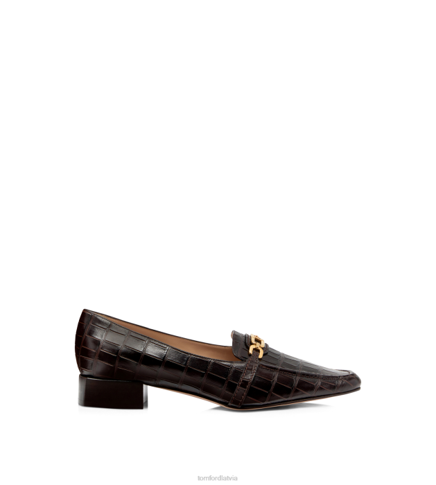 TOM FORD sievietes espresso apzīmogots krokodila ādas vijnija loafer HTNR1360