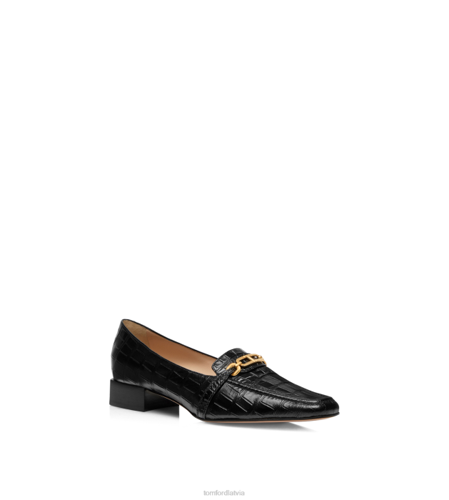 TOM FORD sievietes melns apzīmogots krokodila ādas vijnija loafer HTNR1359