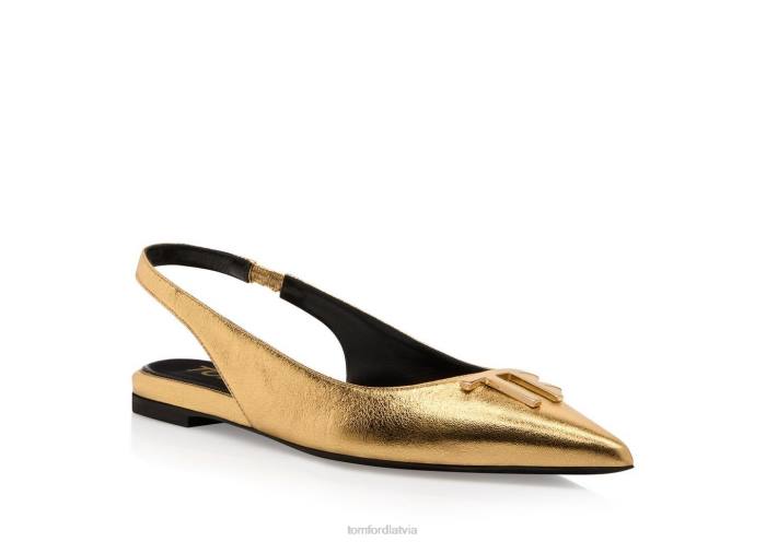 TOM FORD sievietes zelts laminēta nappa āda tf slingback ballerina flat HTNR1358