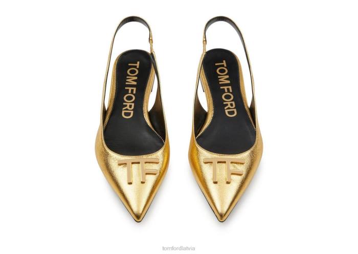 TOM FORD sievietes zelts laminēta nappa āda tf slingback ballerina flat HTNR1358