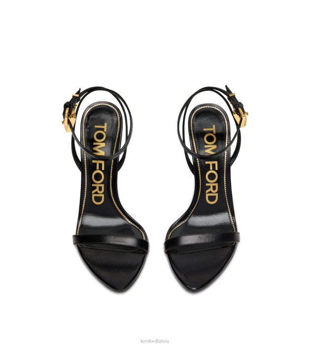 TOM FORD sievietes melns spīdīgas ādas piekaramās atslēgas smailas kails sandales HTNR1281