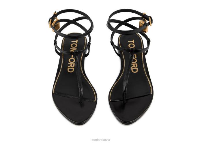 TOM FORD sievietes melns spīdīgas ādas piekaramās siksnu sandales HTNR1291