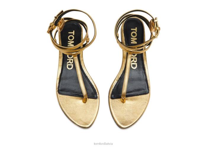 TOM FORD sievietes zelts laminētas ādas piekaramās slēdzenes sandales HTNR1292