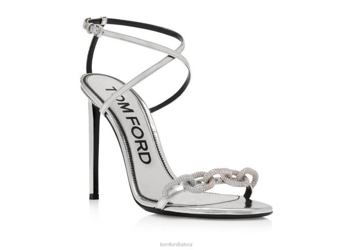 TOM FORD sievietes Sudrabs spoguļādas ķēdes sandales HTNR1316