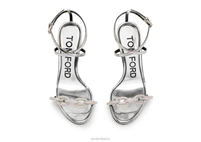 TOM FORD sievietes Sudrabs spoguļādas ķēdes sandales HTNR1316