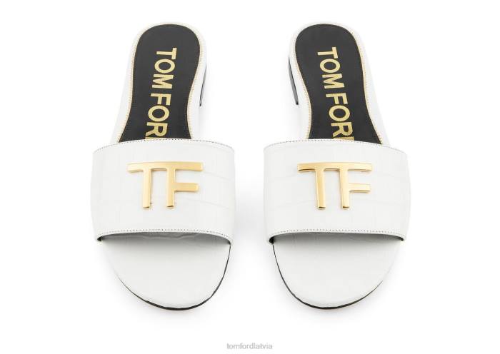 TOM FORD sievietes balts spīdīga štancēta krokodilādas tf slide HTNR1302