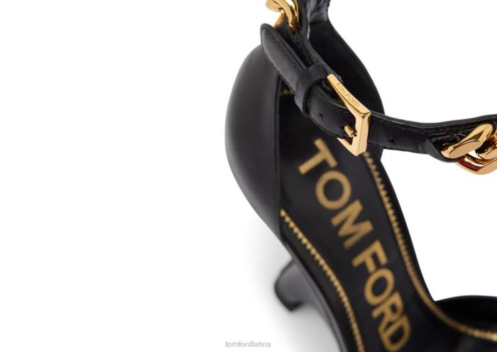 TOM FORD sievietes melns ādas ķēdes sandales HTNR1328