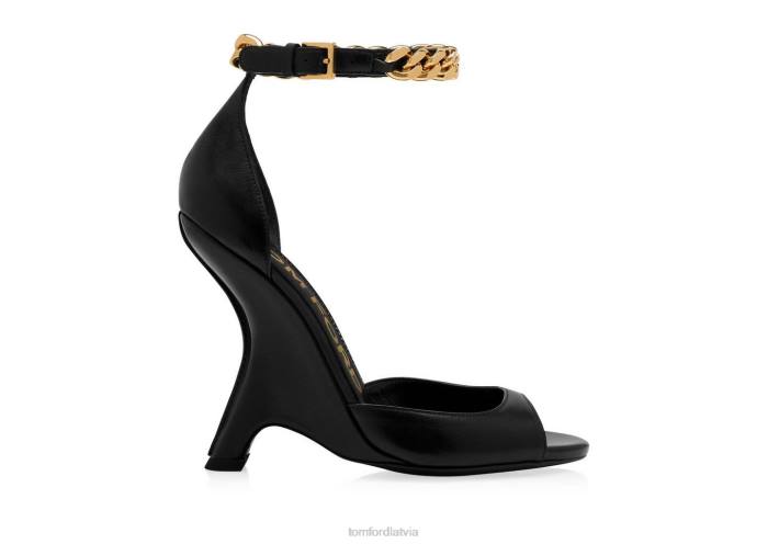 TOM FORD sievietes melns ādas ķēdes sandales HTNR1328