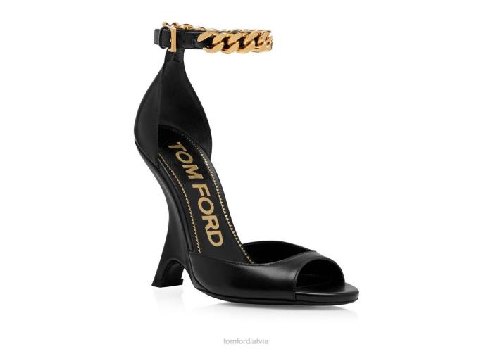 TOM FORD sievietes melns ādas ķēdes sandales HTNR1328