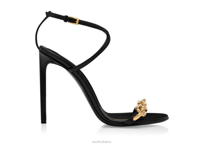 TOM FORD sievietes melns ādas ķēdes sandales HTNR1329