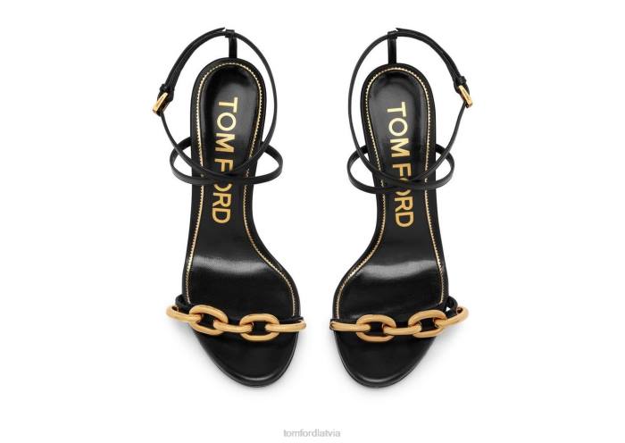 TOM FORD sievietes melns ādas ķēdes sandales HTNR1329